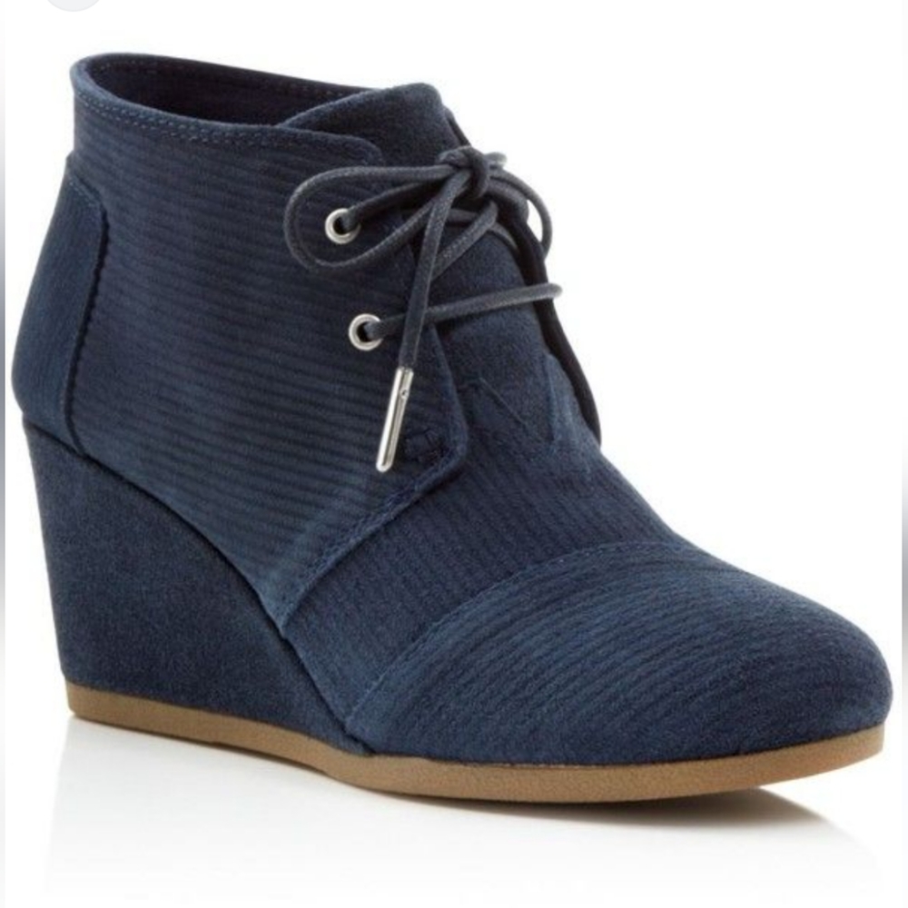TOMS | Navy Suede Corduroy Desert Wedge Booties